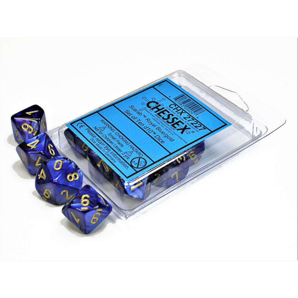 Chessex Scarab D10 Dice Set 10pcs (Royal Blue/Gold)