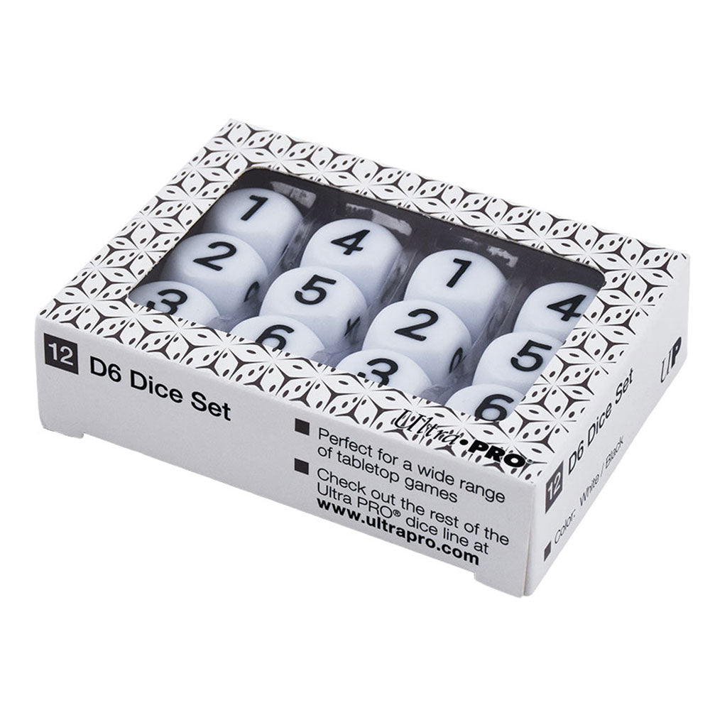 Ultra Pro D6 Dice Set with Black Large Numbering 12pcs (White)