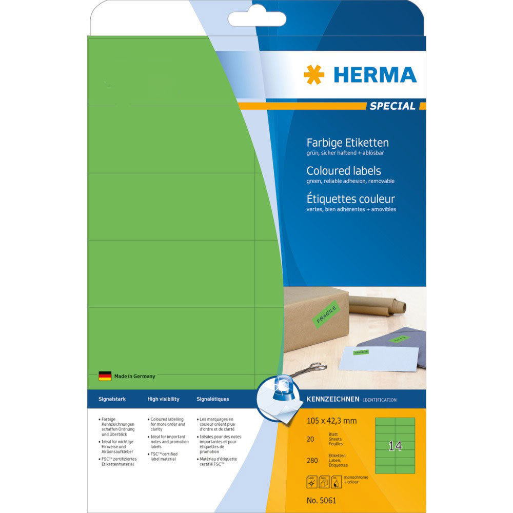 Herma Removable ColoredラベルA4 20pc(105x42.3mm)