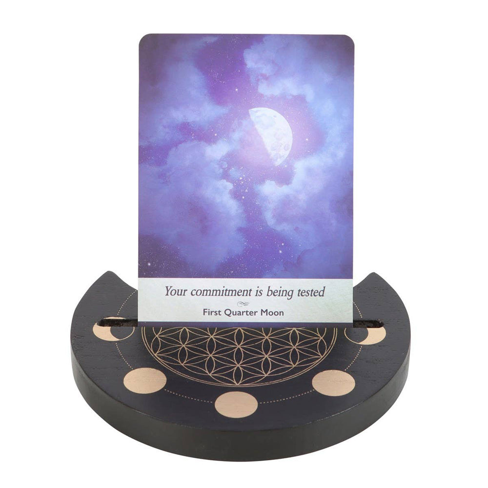 Black Flower of Life Crescent Moon Wooden Tarot Card Stand