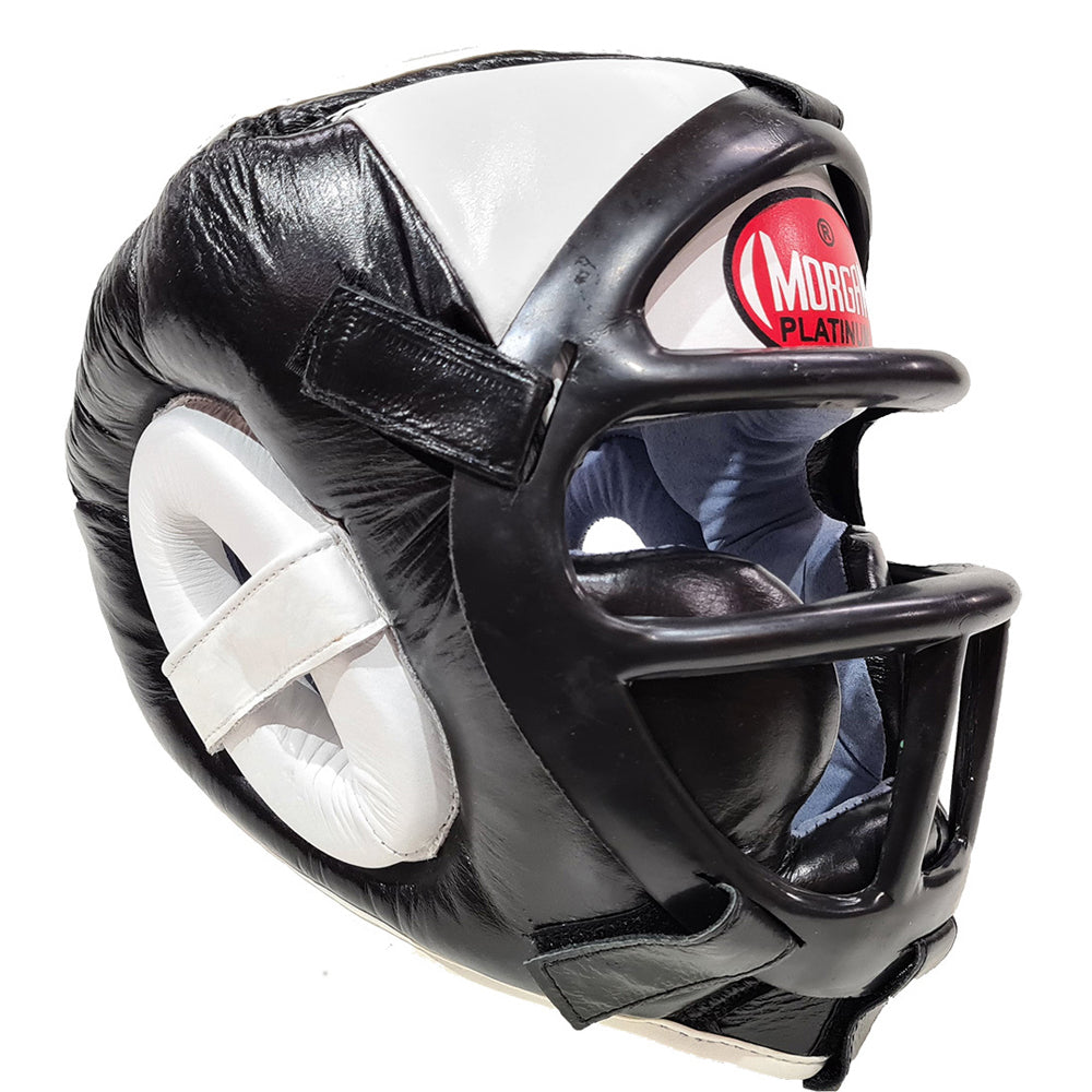 Morgan Leather Head Guard w/ ABX Plastic Removable Grill (B/W)