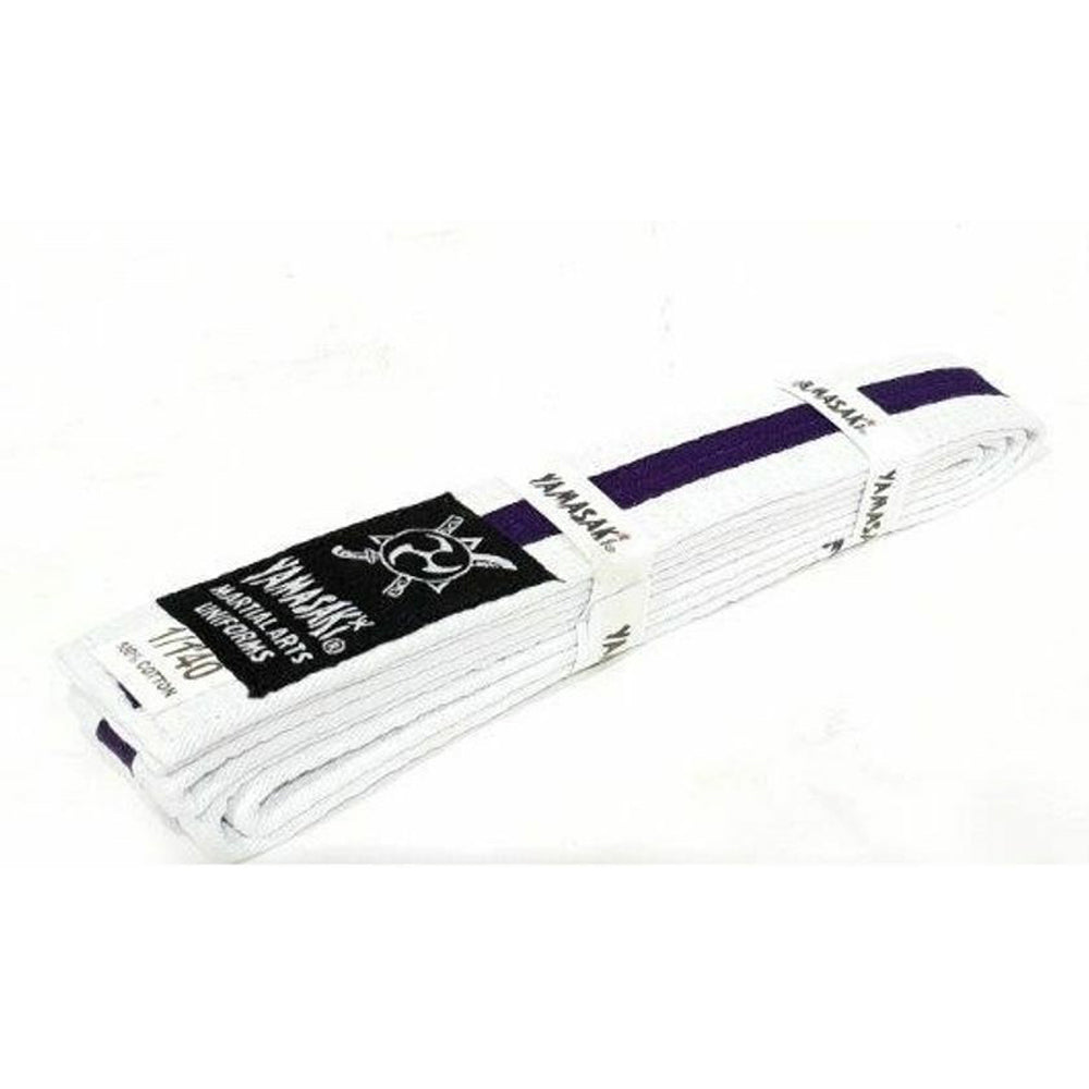 Yamasaki White Martial Arts Belts with Purple Stripe