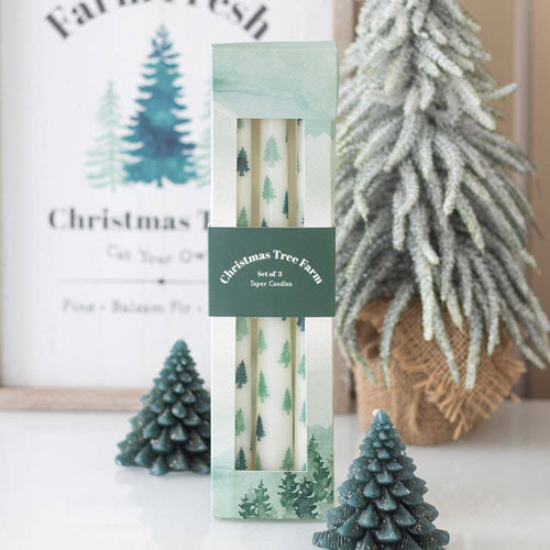 White Fir Tree Taper Candles (Set of 3)