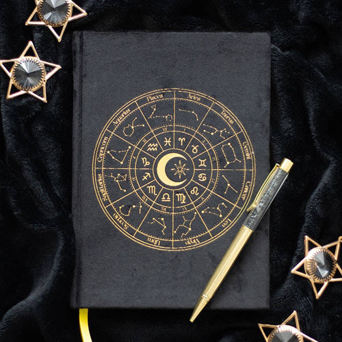 Astrology Wheel Journal with Black Obsidian Crystal Pen