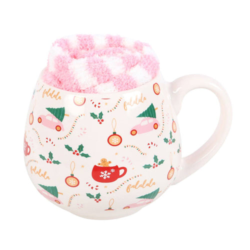 Christmas Print Rounded Ceramic Mug and Socks